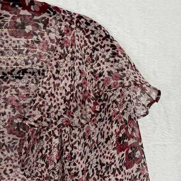 Shoshanna Ossia Silk Ruffled Blouse Gold Metallic Detail Floral Sheer Size Small - Picture 4 of 14